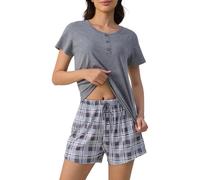 ZOEREA Pyjama Femme Coton Pyjama Femme Ete Ensemble de Shorts à Manches Courtes Vêtements de Détente Légers et Courts Pijama Deux Pièces Douce et Confortable Gris S-XXL