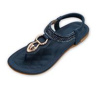 ZOEREA Sandales Femme Été Plates Confortable Mode Bohème Tongs Bout Ouvert Chaussures pour Plage Vacances du Quotidien Détente Taille Style 9 Bleu foncé,40 EU