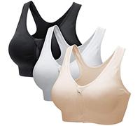 ZOEREA Soutien-Gorge de Sport Femme Zippée Devant Push Up Bra Vest Coussinets Amovibles pour Fitness Jogging Yoga Course (L, Schwarz+Weiß+Beige)