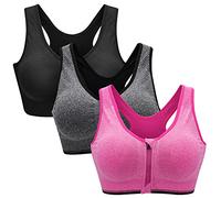 ZOEREA Soutien-Gorge de Sport Femme Zippée Devant Push Up Bra Vest Coussinets Amovibles pour Fitness Jogging Yoga Course Noir + Gris + Rose,4XL