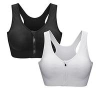ZOEREA Soutien-Gorge de Sport Femme Zippée Devant Push Up sans Armature Lingerie Bra Courir Vest Coussinets Amovibles pour Fitness Jogging Yoga Course, Noir + Blanc, S,Noir + Blanc,S (Lot de 2)