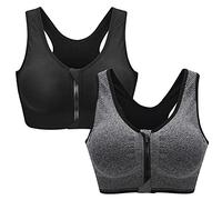 ZOEREA Soutien-Gorge de Sport Femme Zippée Devant Push Up sans Armature Lingerie Bra Courir Vest Coussinets Amovibles pour Fitness Jogging Yoga Course,Noir + Gris,XXL (Lot de 2)