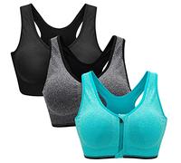 ZOEREA Soutien-Gorge de Sport Femme Zippée Devant Push Up sans Armature Lingerie Bra Courir Vest Coussinets Amovibles pour Fitness Jogging Yoga Course,Noir + Gris + Vert,XXL (Lot de 3)