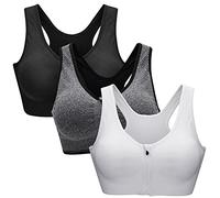 ZOEREA Soutien-Gorge de Sport Femme Zippée Devant Push Up sans Armature Lingerie Bra Courir Vest Coussinets Amovibles pour Fitness Jogging Yoga Course,Noir + Gris + Blanc,S (Lot de 3)