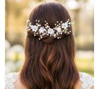 Zoestar Coiffe de mariée à fleurs avec perles argentées pour femmes et filles (doré, taille unique)