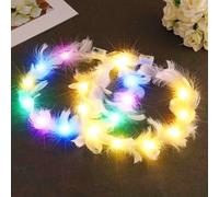 Zoestar Lot de 2 LED Plumes Bandeaux Lumineux Bandeau Clignotant Bandeau Accessoires de fête de festival Cheveux pour Femmes et Filles