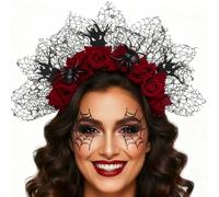 Zoestar Serre-tête avec fleurs de rose pour Halloween, couronne florale mexicaine, bandeau araignée noire, accessoires pour cheveux pour femme
