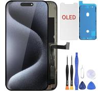 ZOETEC Écran de rechange pour iPhone 15 Pro (pas LCD) 5,4" Full HD COF écran tactile numériseur cadre avec kits d'outils de réparation, adhésif étanche, verre trempé