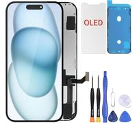 ZOETEC Remplacement d'écran OLED souple pour iPhone 15 (PAS LCD) 6,1'' Affichage Full HD COF Écran tactile numériseur Cadre d'assemblage avec kits d'outils de réparation, adhésif étanche, verre trempé