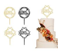 ZoeTekway 4 Piezas Feliz Cumpleaños Cake Decoración Guirnalda Cake Topper Decoración de Cumpleaños para Decoración de Pasteles Cumpleaños Feliz Cumpleaños Cake Topper (Oro, Negro)