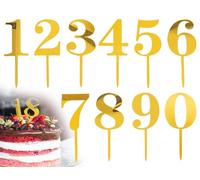 ZoeTekway Lot de 10 décorations de gâteau « Happy Birthday » réutilisables, chiffres de 0 à 9,décoration de gâteau d'anniversaire,numéro de prise de gâteau,numéros de table de cupcakes(or)
