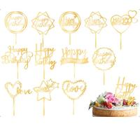 ZoeTekway Lot De 12 DéCorations De GâTeaux « Joyeux Anniversaire » RéUtilisables En Acrylique,Happy Birthday,Effet Miroir Pailleté,Pour Cupcakes D'Anniversaire,Pour Filles,Mariages,Desserts(Doré)