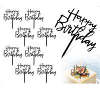 ZoeTekway Lot De 8 DéCorations De GâTeaux « Joyeux Anniversaire » RéUtilisables En Acrylique, Happy Birthday,Pour Baby Showers, Anniversaires, FêTes Et Desserts GlacéS (Noir)