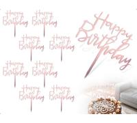 ZoeTekway Lot De 8 DéCorations De GâTeaux « Joyeux Anniversaire » RéUtilisables En Acrylique, Happy Birthday,Pour Baby Showers, Anniversaires, FêTes Et Desserts (Rose)