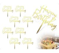 ZoeTekway Lot De 8 DéCorations De GâTeaux « Joyeux Anniversaire » RéUtilisables En Acrylique, Happy Birthday,Pour Baby Showers, Anniversaires, FêTes Et DéCorations Pour La Maison (Doré)