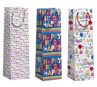 ZOEWIE Sac cadeau Joyeux anniversaire Bouteille 10,5x10,5x36cm 3er Set