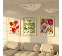 ZoeyAustin® Poster Set 3x Affiches Double Face | Sans Cadre | Tableau Décoration Murale | Affiche Murale Moderne pour Salon, Chambre, Bureau | Poster Mural Art (30cm x 42cm, Flower Market)