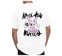 Zofedap Tee Shirt Homme Oversize Manches Courtes Lapin Imprimé T-Shirt Col Rond Cool Hip Hop Hauts Y2K Vintage Été Streetwear Shirt Vêtements - Mix ANV Match
