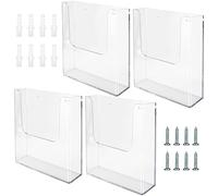ZOFORTY Lot de 4 supports muraux en acrylique pour brochures A4 | Porte-documents mural transparent avec vis et tubes d'extension pour restaurant, menu, bureau, magazine