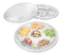 ZOFUN Lot de 20 plateaux à compartiments avec couvercles pour collation, 31,5 x 5 cm, plateau de service divisé avec couvercle, plateau de service avec couvercles et 6 sections, plateau à goûter en