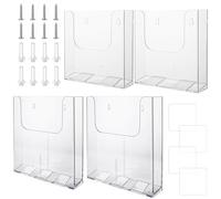 ZOFUN Lot de 4 supports muraux A4 pour dépliants, plats et inclinés avec vis et tubes d'extension, porte-revues mural en acrylique pour restaurant, menu, bureau, magazine