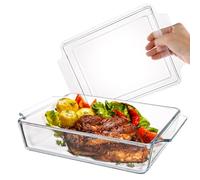 ZOFUN Plat à four rectangulaire 2 l avec couvercle en verre - 29 x 20 x 9 cm - Plat à lasagnes - Récipient de conservation en verre pour rôtir, four, cuisinière électrique, plat à gratin résistant à