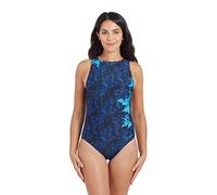 Zoggs Hi Front Femme Maillot de Bain, Noir/Bleu, 62