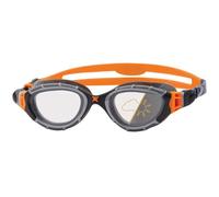 Zoggs Predator Flex Lunettes de natation pour adulte, protection UV, sangles de lunettes confortables à réglage rapide, verres anti-buée, gris/orange/réacteur, coupe plus petite