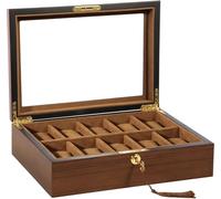 Uten Boîte à Montres avec 10 Compartiments, Écrin à Montres pour Hommes, Vitrine de Montres, Boîte de Rangement pour Montres avec Coussin Amovible, Fermoir en Métal, Écorce D'arbre
