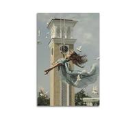 ZOGJIN Impression sur toile représentant une femme sportive sur une balançoire dans l'air avec des oiseaux environnants, décoration murale moderne, sans cadre, 20 x 30 cm