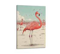 ZOGJIN Poster animal - Groupe de flamants roses dans un habitat naturel - Art mural moderne sur toile - Décoration esthétique - 60 x 90 cm - Style cadre