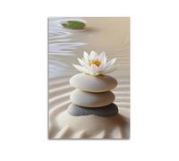 ZOGJIN Poster bouddhiste - Lotus sur pierres empilées dans du sable - Pureté et zen, art mural moderne - Décoration murale esthétique - 20 x 30 cm - Sans cadre