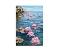 ZOGJIN Poster bouddhiste - Nénuphars roses sur un lac étincelant - Décoration murale moderne - Impression sur toile - Sans cadre - 60 x 90 cm