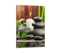 ZOGJIN Poster bouddhiste - Pierres empilées avec bougie et verdure, créant une atmosphère apaisante, poster d'art mural moderne sur toile, peinture esthétique, décoration murale, 20 x 30 cm, style