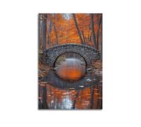 ZOGJIN Poster de paysage avec pont de pierre d'automne et rivière.jpg - Art mural moderne sur toile - Décoration esthétique - 30 x 45 cm - Style sans cadre