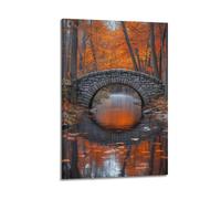ZOGJIN Poster de paysage avec pont de pierre d'automne et rivière.jpg - Art mural moderne sur toile - Décoration esthétique - 30 x 45 cm - Style cadre
