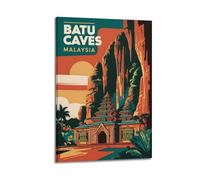 ZOGJIN Poster de paysage Batu Caves Malaisie, temple du coucher du soleil et falaises.jpg Poster moderne sur toile décorative esthétique 60 x 90 cm style cadre
