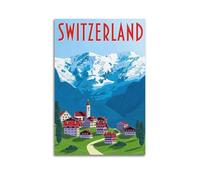 ZOGJIN Poster de ville en Suisse, hameau intemporel avec sommets enneigés et vallées vertes.jpg Poster moderne sur toile décorative esthétique sans cadre 30 x 45 cm
