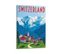 ZOGJIN Poster de ville en Suisse - Village alpin - Hameau intemporel avec sommets enneigés et vallées vertes.jpg - Impression sur toile moderne - Décoration murale esthétique - 30 x 45 cm - Style