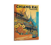 ZOGJIN Poster de voyage Chiang Rai Thaïlande, temple rempli de rues avec accents floraux. jpg Poster moderne sur toile décorative esthétique 60 x 90 cm style cadre