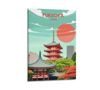 ZOGJIN Poster de voyage Fukuoka Japon, Pagode Red Sun.jpg Poster moderne sur toile décorative esthétique avec cadre 30 x 45 cm