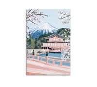 ZOGJIN Poster de voyage Japon, temple du mont Fuji en fleurs de cerisier. jpg Poster moderne sur toile décorative esthétique sans cadre 60 x 90 cm