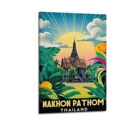 ZOGJIN Poster de voyage Nakhon Pathom Thaïlande, temple entouré de verdure tropicale.jpg Poster moderne sur toile décorative esthétique avec cadre 20 x 30 cm