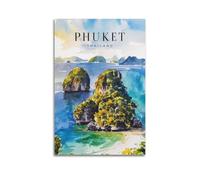ZOGJIN Poster de voyage Phuket Thaïlande, style aquarelle île côtière. jpg Poster moderne sur toile décorative esthétique sans cadre 20 x 30 cm