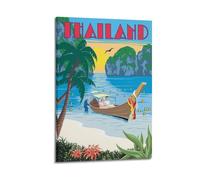 ZOGJIN Poster de voyage Thaïlande, plage avec bateau à longue queue et lanternes.jpg Poster moderne Art mural sur toile esthétique peinture 20 x 30 cm style cadre