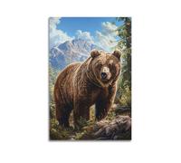 ZOGJIN Poster d'ours brun debout dans les montagnes et les forêts - Décoration murale moderne - Impression sur toile - 30 x 45 cm - Style sans cadre