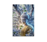 ZOGJIN Poster religieux - Bouddha avec lotus lumineux sous un arbre enchanté - Art mural moderne sur toile - Décoration esthétique - 30 x 45 cm - Style sans cadre