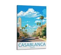 ZOGJIN Poster vintage Casablanca Maroc, rue urbaine doublée de palmiers. jpg Poster moderne sur toile décorative esthétique 40 x 60 cm style cadre