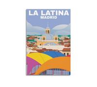 ZOGJIN Poster vintage de voyage Madrid Espagne, quartier de La Latina avec dôme historique et toits colorés. jpg Poster moderne sur toile décorative esthétique 30 x 45 cm, style sans cadre