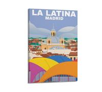 ZOGJIN Poster vintage de voyage Madrid Espagne, quartier de La Latina avec dôme historique et toits colorés. jpg Poster moderne sur toile décorative esthétique 40 x 60 cm style cadre